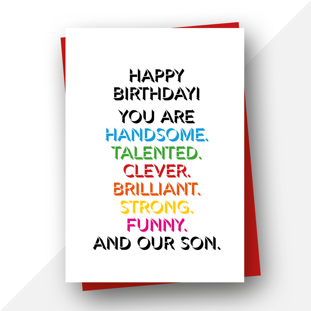 Personalised: Handsome, talented, clever son photo birthday card