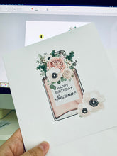 Load image into Gallery viewer, Personalised: Perfume bottle bouquet birthday card
