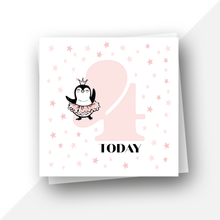 Load image into Gallery viewer, Personalised: Four 4 today penguin birthday card
