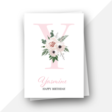 Load image into Gallery viewer, Personalised: Initial letter floral birthday card
