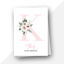 Load image into Gallery viewer, Personalised: Initial letter floral birthday card
