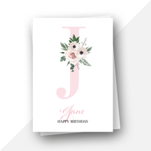 Load image into Gallery viewer, Personalised: Initial letter floral birthday card
