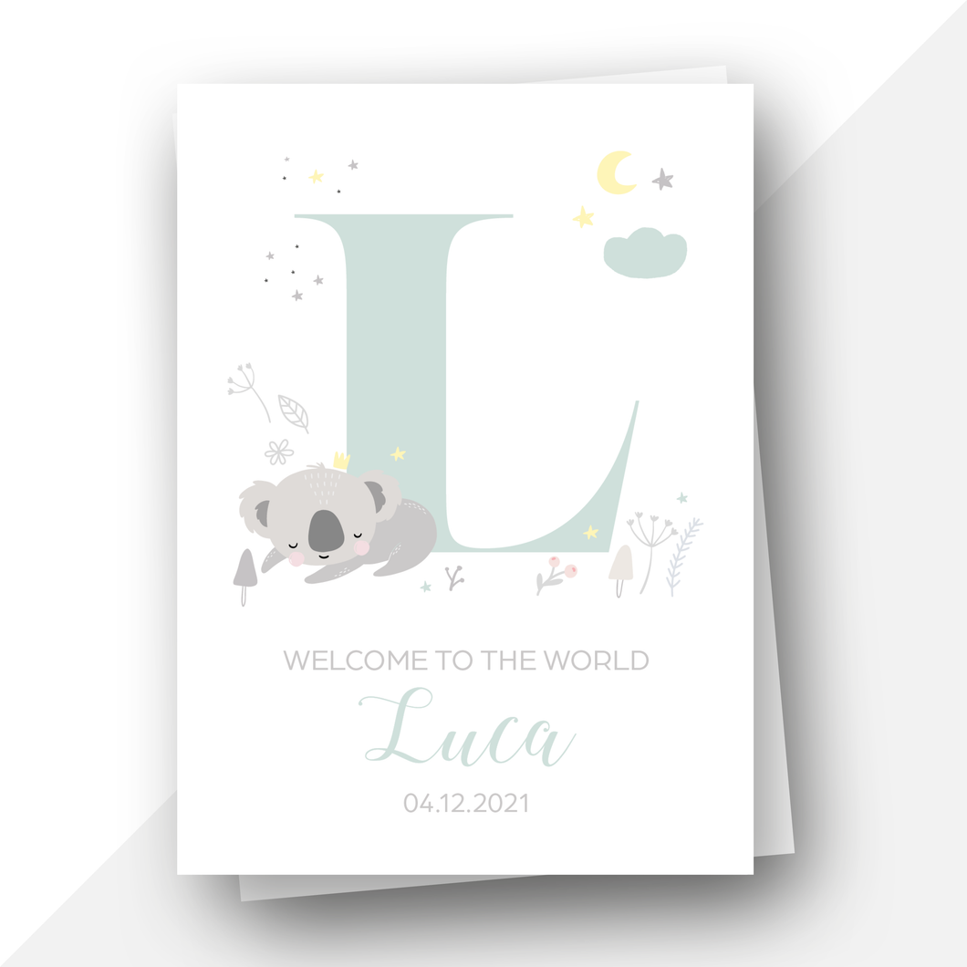 Personalised: Welcome to the world initial baby card