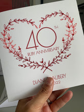 Load image into Gallery viewer, Personalised: 40th Ruby Wedding Anniversary card
