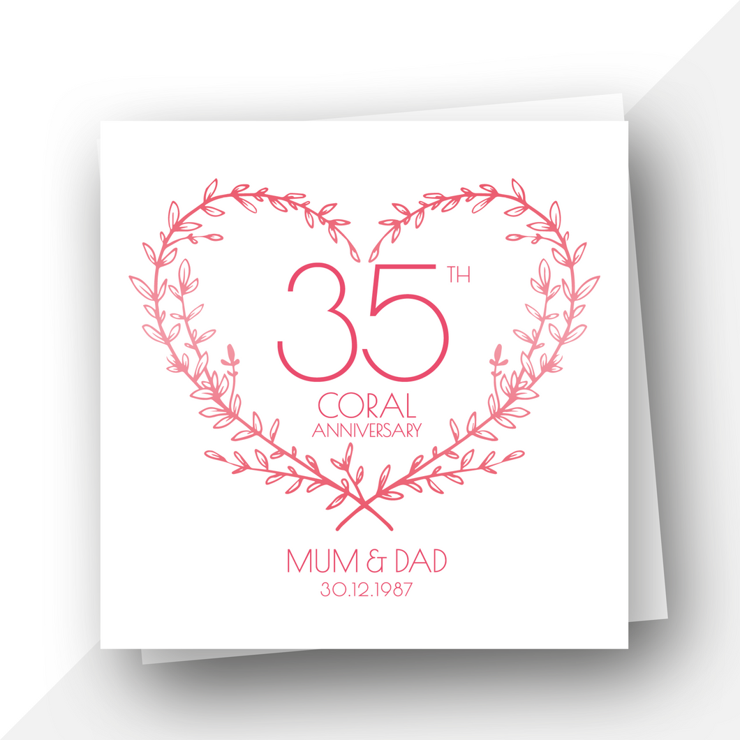 Personalised: 35th Coral Wedding Anniversary card