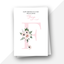 Load image into Gallery viewer, Personalised: Initial letter floral birthday card
