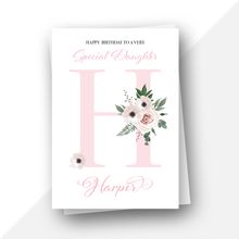 Load image into Gallery viewer, Personalised: Initial letter floral birthday card
