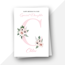 Load image into Gallery viewer, Personalised: Initial letter floral birthday card
