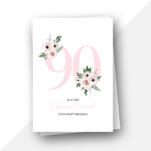 Load image into Gallery viewer, 90 Personalised: 90th floral birthday card
