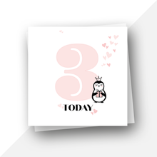 Load image into Gallery viewer, Personalised: Three 3 today penguin birthday card
