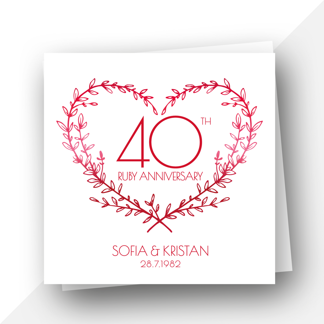 Personalised: 40th Ruby Wedding Anniversary card