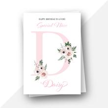 Load image into Gallery viewer, Personalised: Initial letter floral birthday card
