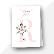 Load image into Gallery viewer, Personalised: Initial letter floral birthday card
