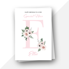 Load image into Gallery viewer, Personalised: Initial letter floral birthday card
