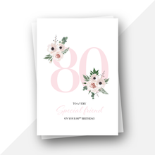 Load image into Gallery viewer, 80 Personalised: 80th floral birthday card
