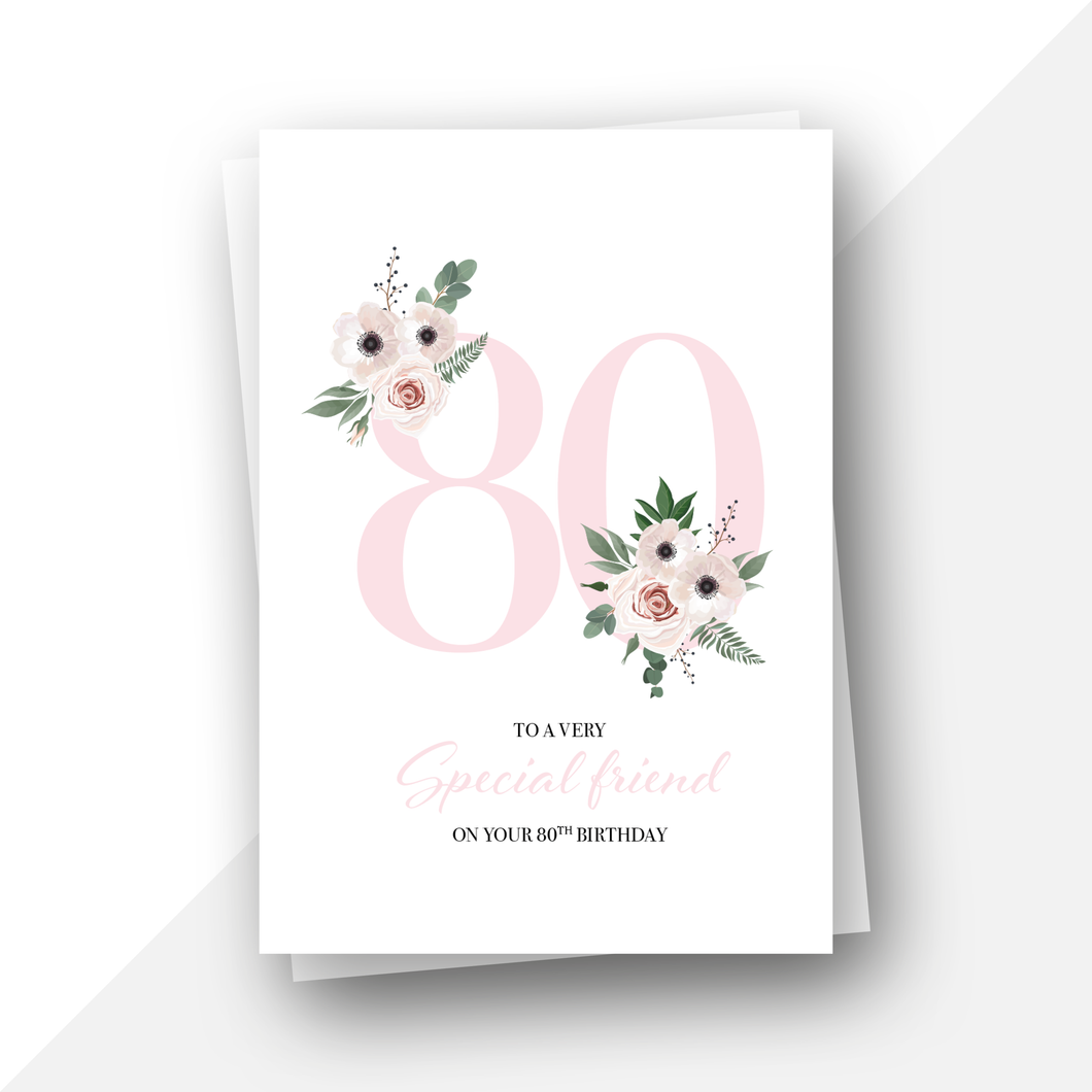 80 Personalised: 80th floral birthday card