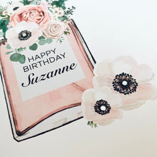 Load image into Gallery viewer, Personalised: Perfume bottle bouquet birthday card
