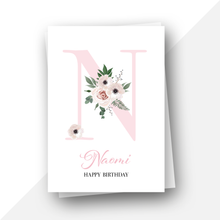 Load image into Gallery viewer, Personalised: Initial letter floral birthday card
