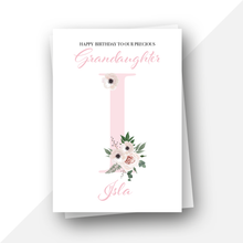 Load image into Gallery viewer, Personalised: Initial letter floral birthday card
