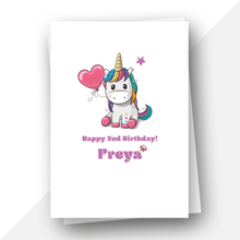 Load image into Gallery viewer, Personalised: Unicorn balloon birthday card
