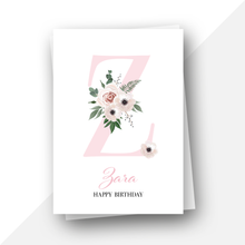 Load image into Gallery viewer, Personalised: Initial letter floral birthday card
