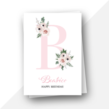 Load image into Gallery viewer, Personalised: Initial letter floral birthday card
