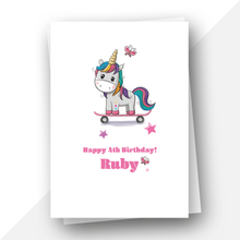 Load image into Gallery viewer, Personalised: Unicorn skater birthday card
