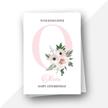 Load image into Gallery viewer, Personalised: Initial letter floral birthday card
