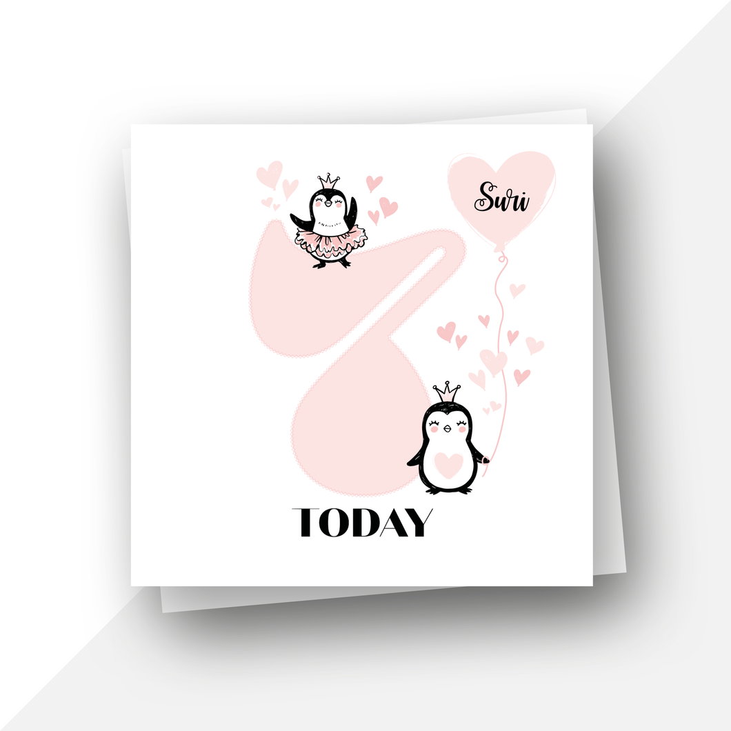 Personalised: Seven 7 today penguin birthday card