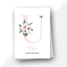 Load image into Gallery viewer, Personalised: Initial letter floral birthday card
