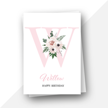 Load image into Gallery viewer, Personalised: Initial letter floral birthday card
